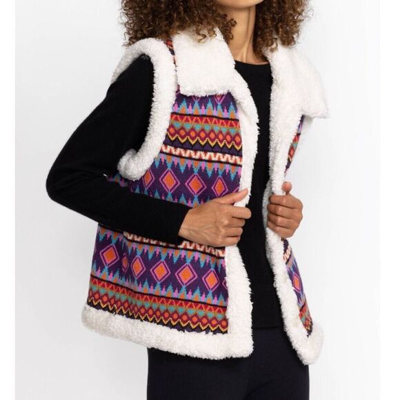Johnny Was Vest Women Small Yuya Sherpa Alpaca Blend Aztec Boho Print Jacket NWT - Picture 13 of 15